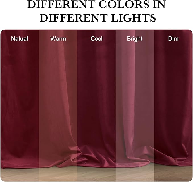 RYB HOME Burgundy Red Velvet Curtains for Christmas Decor, Soft Luxury Backdrops for Studio Theater, Back Tab Design for Bedroom Living Room, 52" W x L80 L, 2 Panels Set