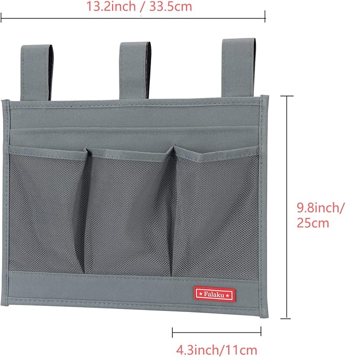 Falaku Hanging Bedside Caddy,Bedside Organizer Caddy for Bed Rails(4 Pockets-Grey)