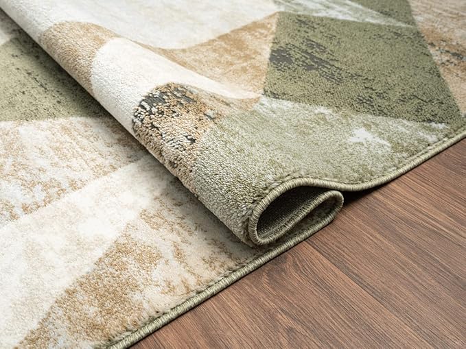 Abani Savoy Collection Area Rug - Green and Cream Geometric Design - 7'9"'x10'2 -Easy to Clean - Durable for Kids and Pets - Non-Shedding - Medium Pile - Soft Feel -for Living Room, Bedroom & Office