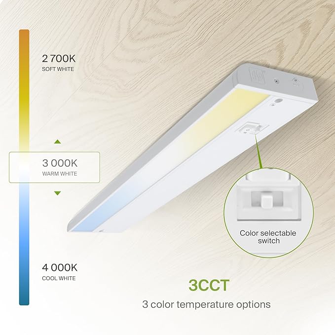 ASD 20 Pack 12 Inch LED Under Cabinet Lighting Plug in or Hardwired, High/Low/Off Switch, 5W 120V 3 CCT 2700K/3000K/4000K CRI90+, Triac Dimmable Linkable Under Counter Lights for Kitchen, ETL, White