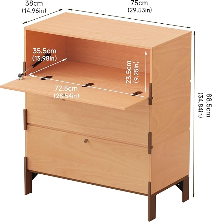 Stackable 3 Drawers Dresser, Customizable Chest of Drawers for Bedroom, Living Room, Hallway, Entryway, Closet, Easy Assembly Wood Furnitures Cabinet, 30 inch Width Beech Color