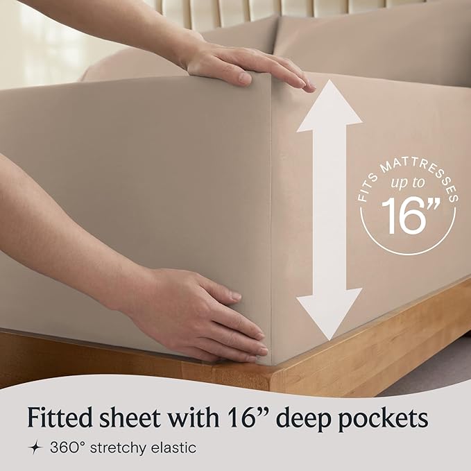 LuxClub 3 PC Twin XL Sheet Set, Deep Pockets Wrinkle Free Cooling Bed Sheets Hotel Bedding for Women, Men, Kids & Teens, Includes 1 Fitted Sheet, 1 Flat Sheet and 1 Pillowcase-Silky Soft Light Khaki