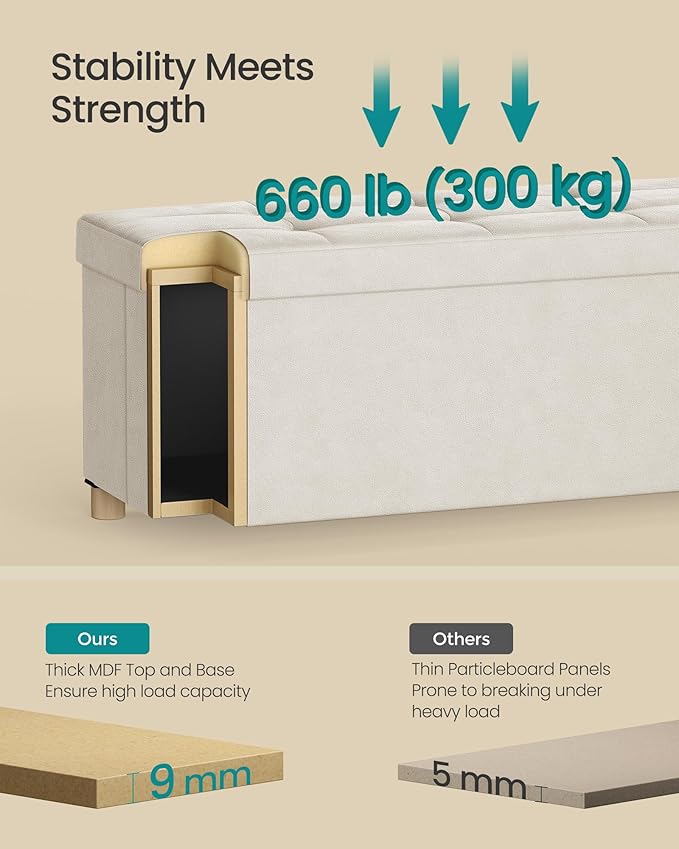 SONGMICS Storage Ottoman Bench, Folding Storage Chest, 15 x 30 x 15.2 Inches, Foot Rest Stool, 20 Gal. (77 L), Velvet Surface, for Bedroom, Entryway, Living Room, Cappuccino Beige ULSF0517W02