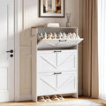 Nicetree Shaker Barn Door Shoe Storage Cabinet for Entryway, 3 Flip Drawers & 3-Tier Adjustable Shelves, Ultra Slim Freestanding, Modern Rustic Brushed White Farmhouse Shoe Rack for Hallway, Foyer