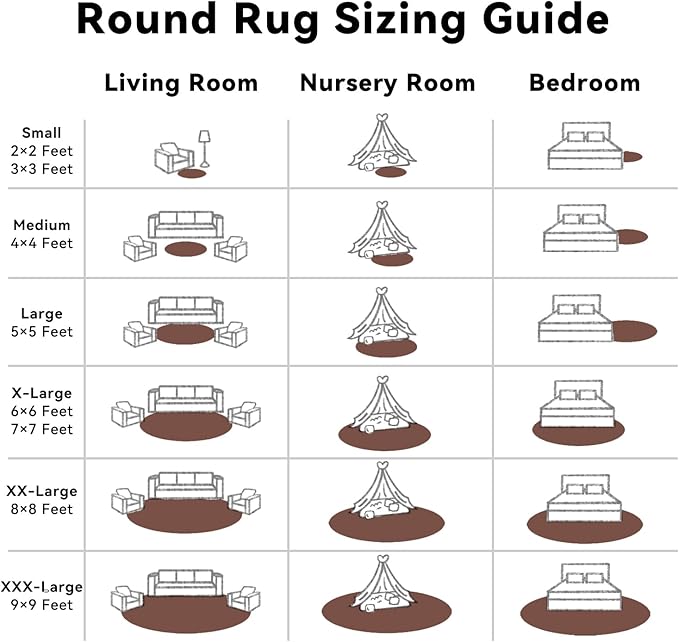 OLANLY Coffee Round Rugs for Bedroom - Machine Washable, 9 ft Circle Area Rugs for Living Room, Soft and Fluffy Shaggy Carpet for Teen Girls and Boys, Nursery Rooms, Dorms, Home Decor Aesthetic