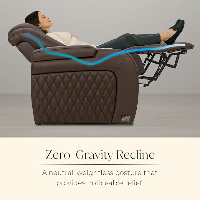Seatcraft Diamante Zero-Gravity CoolZero Italian Leather Home Theater Seating, Power Headrest, Power Recline, Row of 5 Middle Sofa, Brown