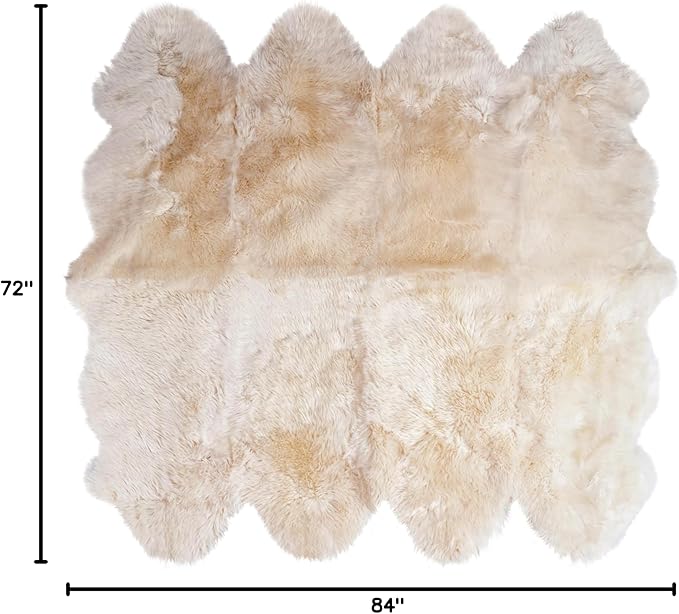 Premium Genuine Sheepskin Rug 6' x 8' Long Fur Soft & Natural Shaggy Living Room Rug, Champagne Cream, Eight Pelt