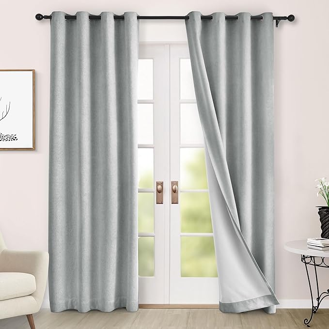 Macochico Full Blackout Curtains 84 Inches Long Insulated Noise Reducing Chenille Curtains for Living Room Bedroom Nursery Auditorium Medium Gray Curtains with Tieback Grommet 72" Wx84 L 1 Panel