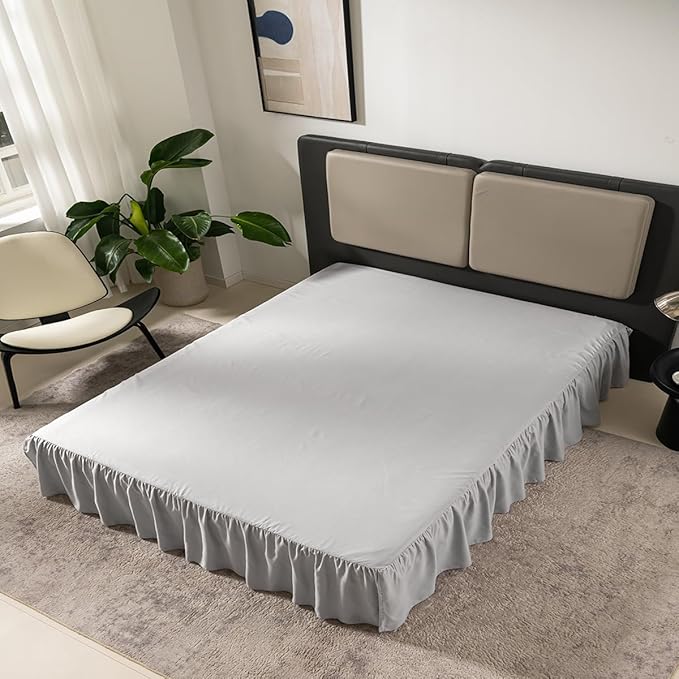 Light Grey Bed Skirt Twin Size Ruffled Bed Skirt with Split Corners, Twin Bed Skirt 18 Inch Drop,Twin Size Bed Skirt Light Grey for Ruffled Bed Skirt with Split Corners, Bed Skirt Twin Size