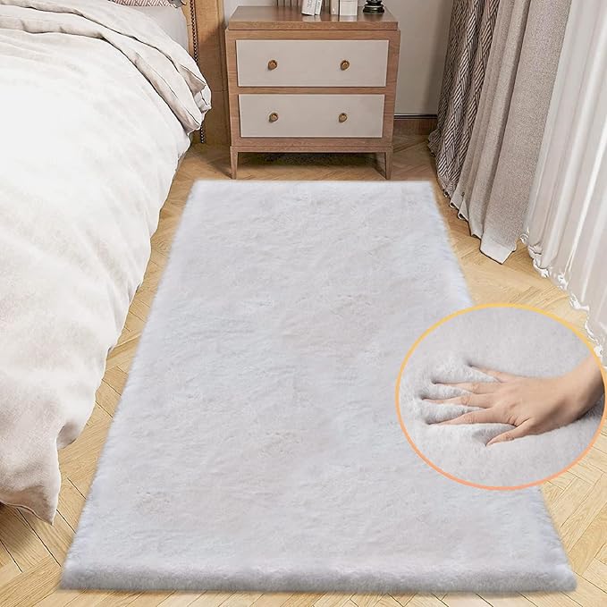 Grey Fluffy Rug Runners for Hallways Rabbit Fur Rugs for Living Room Washable Carpet Faux Sheepskin Rug Teen Room Nursery Decor Rectangle 2x6 Area Rug