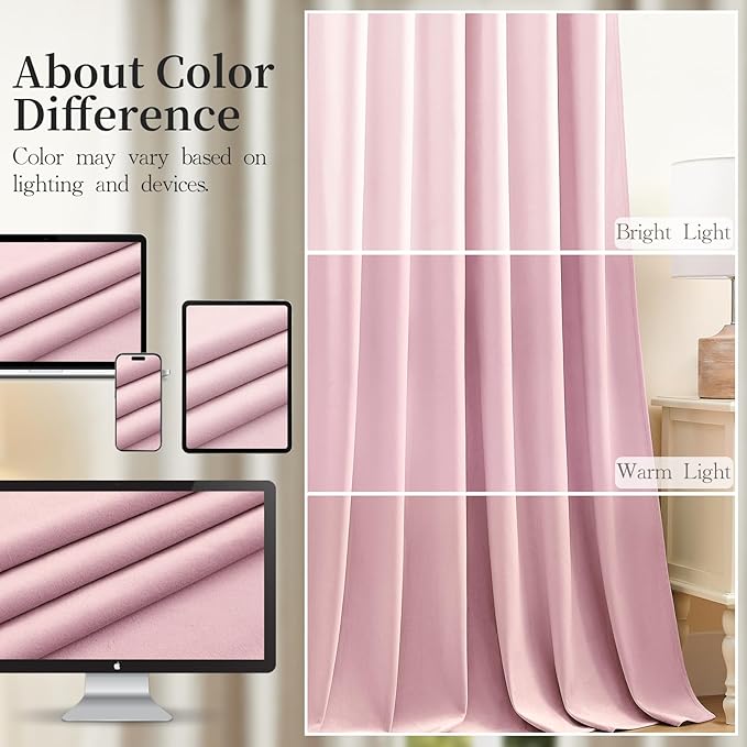 AUSSPVOCT Baby Pink Velvet Curtains for Girls Bedroom, Thermal Insulated Blackout Curtains Luxury Soft Room Darkening Window Drapes for Living Room Nursery, Back Tab Rod Pocket, W52 x L102, 2 Panels