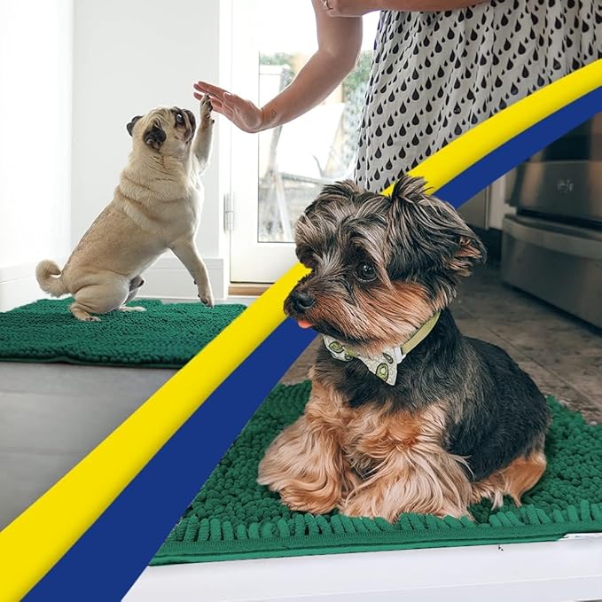 Muddy Mat® | Super Absorbent Door Mat Indoor, Microfiber Quick Dry Chenille Entryway Rug, Non-Slip Front Door Mat, Indoor Mats for Entryway, Machine Washable Pet Rug, Dark Green 36" x 120"