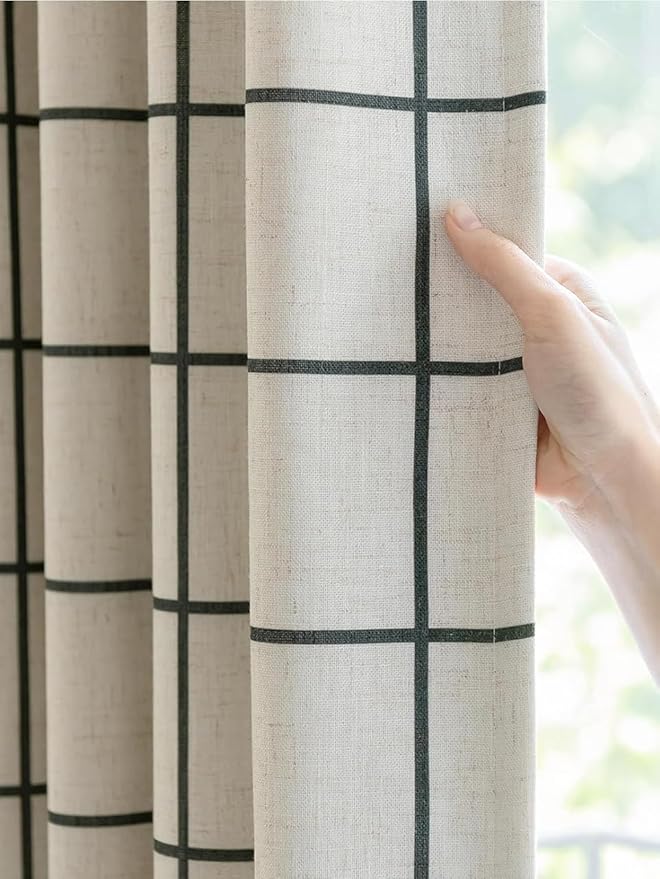 Plaid Pinch Pleated Curtains - Modern Luxury Linen Buffalo Blackout Drapes, Thermal Insulated Double Layer Window Panels for Living Room Bedroom, 102 Inches Long Black 2 Panels Set