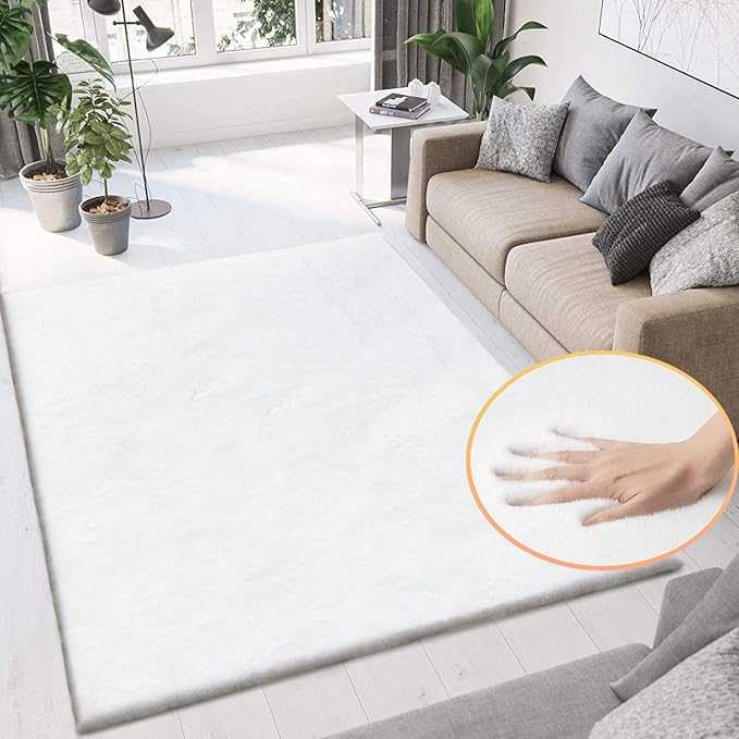White Faux Fur Rug 5x8 Rugs for Living Room Shag Washable Area Rug Fuzzy Rugs for Bedroom Girl Room Decor Rectangle Rug