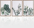 Sage Green Boho Framed Wall Art,16x24x1.38in 3Pcs, Neutral Botanical Canvas Prints, Monstera, Eucalyptus & Olive Leaf Decor, Floating Frames Included, Minimalist Art for Living Room, Bedroom