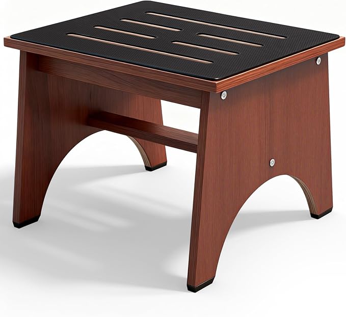 One Step Stool for Adults Seniors with Non-Slip Rubber Stepping Feet, 12" Heavy Duty Wooden Step Stools with 450 LBS Capacity Bed Steps for High Beds, Bathroom, Bedroom, Kitchen & Bedside Support