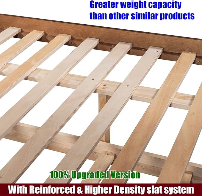 TSAMPA Latest Upgraded & Stronger Heavy Duty Solid Wood Full Over Full Bunk Bed with Trundle, Thickened Safer Convertible Bunkbed Frame (Easier to Assemble) (Walnut)