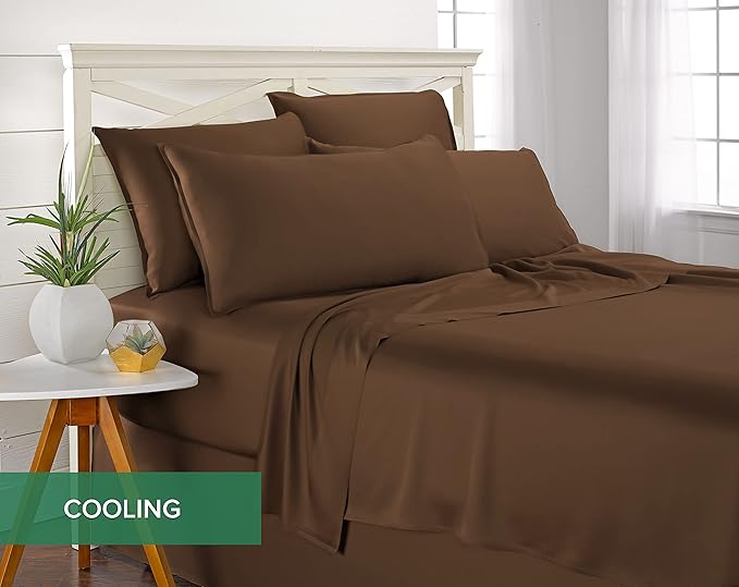 Pure Bamboo King Sheets, Genuine 100% Organic Viscose Derived from Bamboo Bed Sheet Set, Luxuriously Soft & Cooling, Double Stitching, 2 Year Quality Promise (King, Coconut Husk)