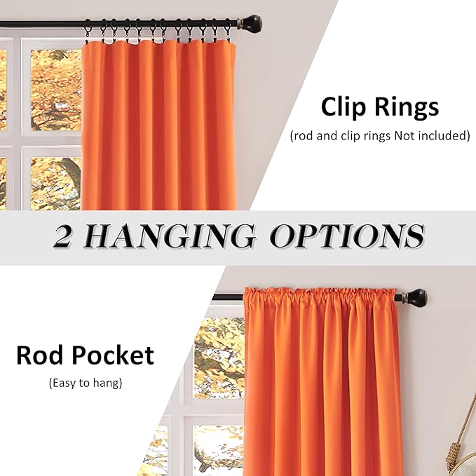 Light Filter Shading Effect Curtains Set for Windows,96 Inch Length Room Darkenging Energy Efficient Privacy Assured Window Treatment Curtains(Vibrant Orange,Pack of 2,52 inches W x 96 inches L)