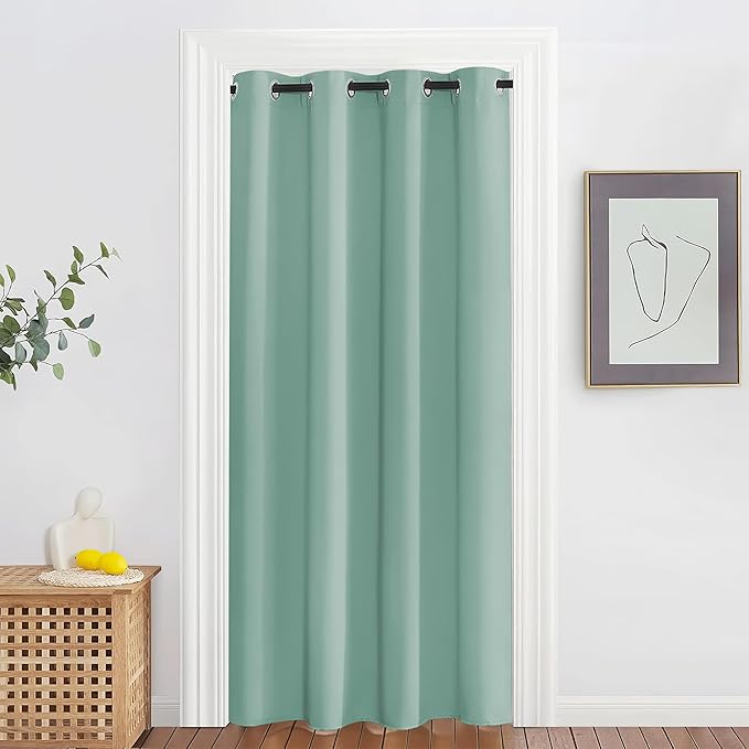 NICETOWN Blackout Doorway Curtain Drape 78 inch Long - Grommet Noise Reducing Thermal Insulated Solid Modern Window Treatments for Bedroom Closet (1 Panel, 52 x 78 Inch, Aqua Blue)