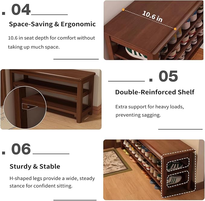 Shoe Rack Bench for Front Door Entrance, Solid Wood Shoe Bench for Closet, Entryway, Mudroom, Hallway, 47.24 inches