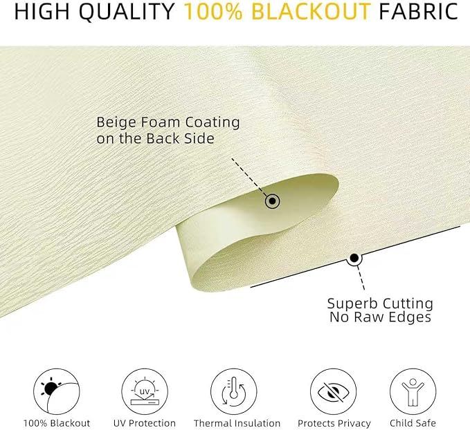 ChrisDowa Cordless Blackout Roller Shades for Windows, Striped Free-Stop Window Blinds with Privacy, Thermal Insulated Window Shades for Home, Office and Door. Beige, 43" W x 72" H