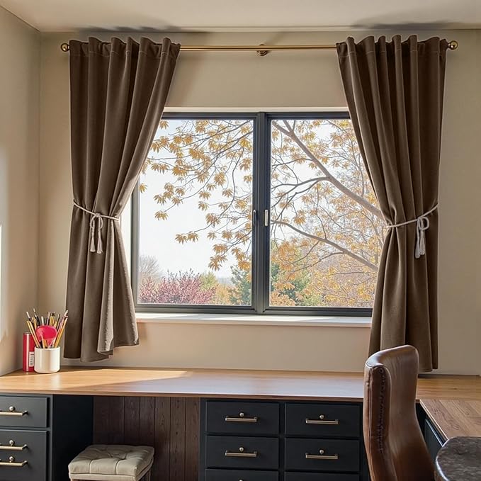 Lazzzy Velvet Blackout Curtains Thermal Insulated Room Window Drapes Super Soft Luxury Curtains for Living Room Bedroom Rod Pocket 2 Panels, Truffle, 52" W x 72" L