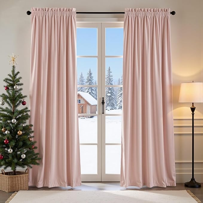 Lazzzy Blackout Curtains Thermal Insulated Room Window Drapes Super Soft Luxury Curtains for Living Room Bedroom Rod Pocket 2 Panels, Dusty Pink, 52" W x 84" L