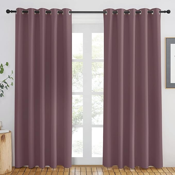 NICETOWN Blackout Dry Rose Curtain for Windows 84 inch Long - Thermal Insulated Solid Grommet Room Darkening Drape Sound Reducing for Bedroom/Living Room (1 Panel, W66 x L84)