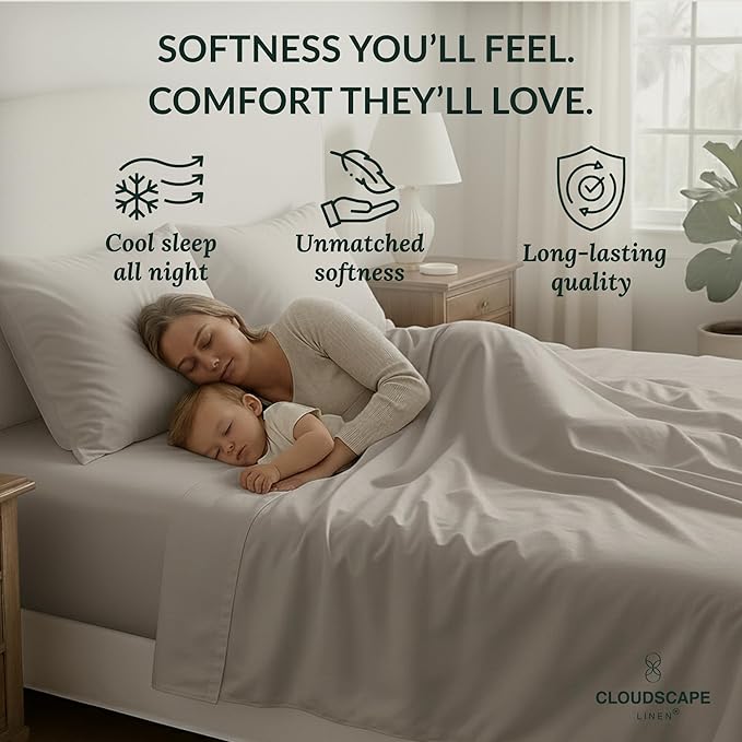 Cloud Scape Linen 100% Egyptian Cotton California King Sheet Set, 400 Thread Count,4 Pieces Luxury Bedding Set, Hotel Quality, Silky Soft, Breathable and Durable, Deep Pockets up to 17, Light Grey