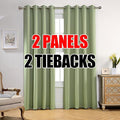 MIUCO 1 Pair Thermal Insulated Grommet 52-Inch-by-84-Inch Blackout Window Curtain Panels with 2 Tie Backs, Sage