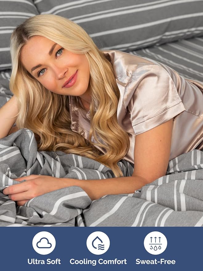 Extra Deep King Sheet Set - 6 Piece Breathable and Cooling Sheets - Hotel Luxury Bed Sheets Set - Easy Fit - Soft, Wrinkle Free and Comfy Sheets Set - Grey Striped Sheet Set with Extra Deep Pockets