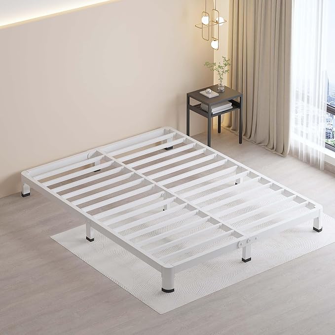MAF 4 Inch King Metal Platform Bed Frame White with Round Corner Legs, Mattress Slide Stopper, 3000 LBS Heavy Duty Steel Slats Support, Noise Free, No Box Spring Needed, Easy Assembly