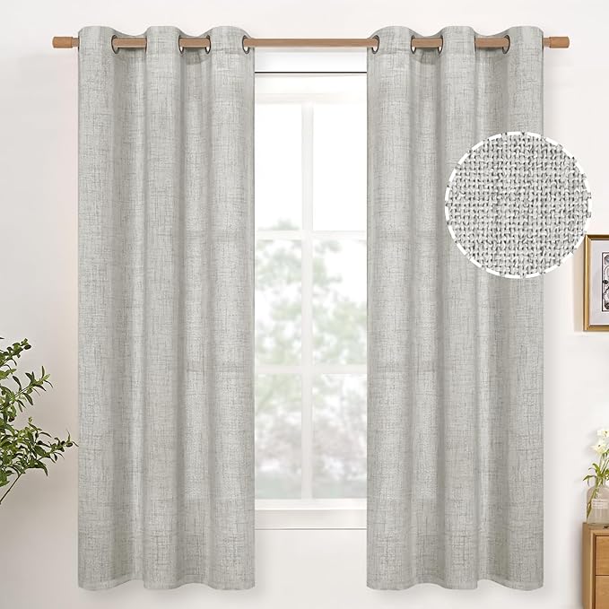 YoungsTex Light Grey Linen Curtains 63 Inches Length for Living Room, Light Filtering Bronze Grommet Textured Window Drapes for Bedroom Dining Room, 2 Panels, 42 X 63 Inch