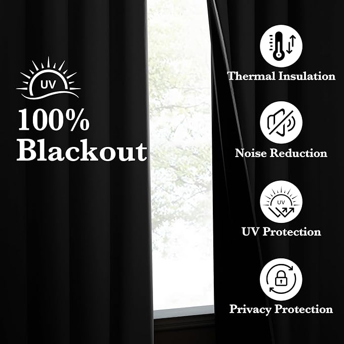 NICETOWN 100% Blackout Off White Curtains for Bedroom, Grommet Thermal Window Treatments Portable Curtains Lightweight Travel Shades for Living Room/Home Office, W52 x L63