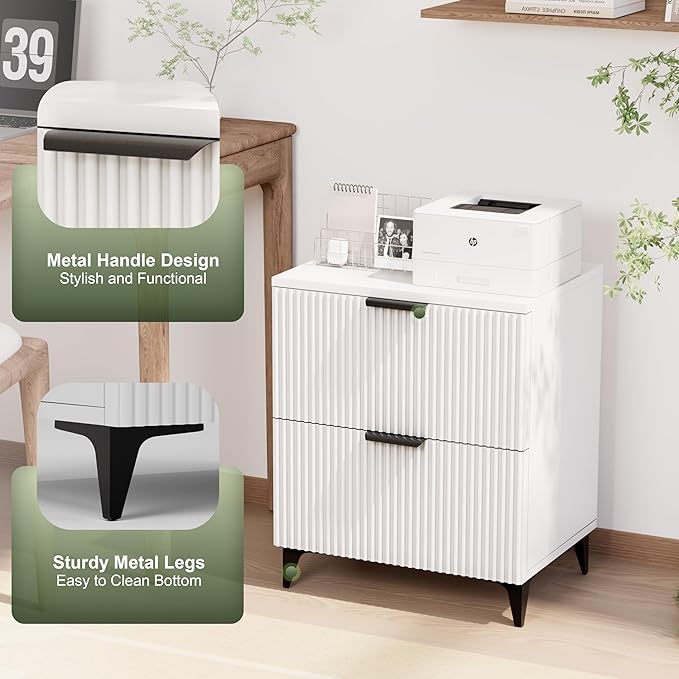 Royal Windsor Small Fluted Nightstand Set of 2 with 2 Drawers, Side End Table, Small Accent Storage Cabinet,Modern Night Stand Bedside Table for Bedroom Full Size Bed,White
