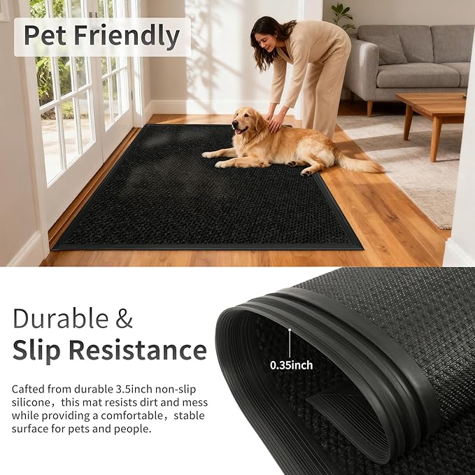 2ft x 14ft Front Door Mat Indoor Outdoor Entrance, Commercial Heavy Duty Entryway Matt, Non-Slip Rubber Backing Low Profile Doormat, Waterproof Dirt Trapper Welcome Mat for High Traffic Area
