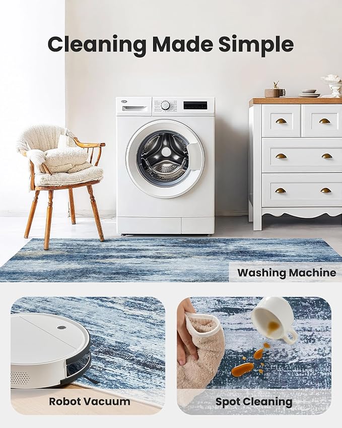 AMADA HOMEFURNISHING 9x12 Area Rugs for Living Room, Modern Large Area Rugs with Non-Slip Backing & Low Pile, Neutral Soft Washable Rug for Nursery, Bedroom, Dinning Room, Playroom, Blue
