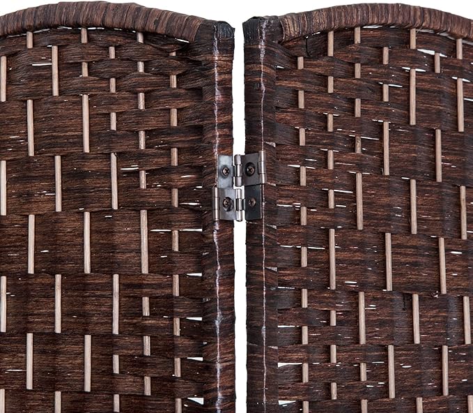 HOMCOM Room Divider, 4 Panel Folding Privacy Screen, 6FT Tall Portable Wicker Weave Partition Wall Divider for Bedroom, Home Office, Brown