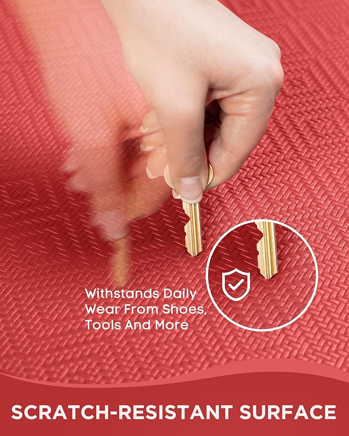 Ophanie Kitchen mats for Floor, 3/4 inch Thick, Kitchen Rugs, 20''x48'' Anti Fatigue Standing Cushioned Mat, Waterproof,Comfort Ergonomic mat for Office, Home, Sink, Red Non-Slip Bottom