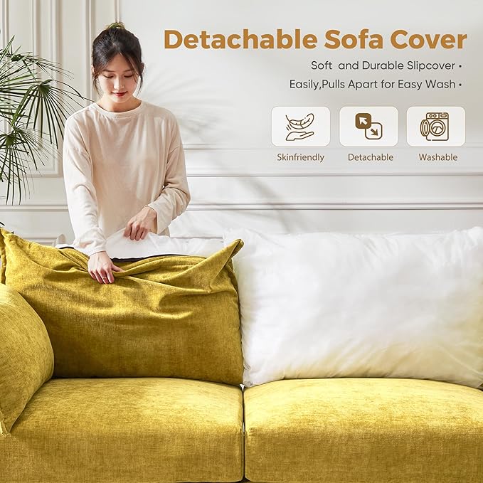 ABCASA 103.5" Oversized Modular Sectional Sofa, L Shaped Convertible Couch with Movable Ottoman, Large 6 Seat Corner Couches for Living Room Deep Seat- Yellow Chenille
