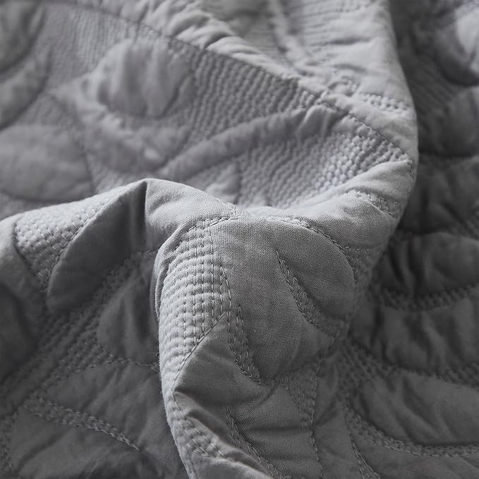 MarCielo 3-Piece 100% Cotton Oversized Bedspread Lightweight Quilt Coverlet Embroidery Farmhouse Bedding Set T0 (Light Grey, Oversized Queen (100"x106"))
