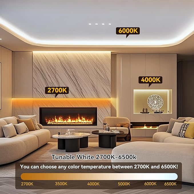 COB LED Strip Light,CCT Dimmable Strips Light,2700K-6500K,65ft/20m,8mm Wide,CRI90+ 24V LED Strips Kit with Bluetooth APP Control/Music Mode,for Bedroom,Kitchen,DIY Lighting
