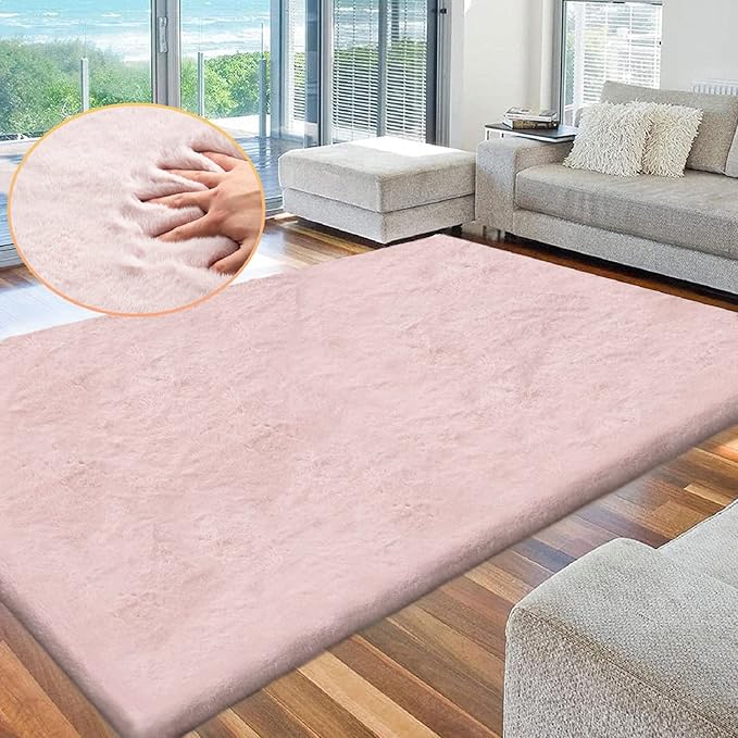 Shag Rug 6x9 Area Rugs for Living Room Pink Fuzzy Washable Faux Rabbit Furry Fur Rugs Bedroom Nursery Rug
