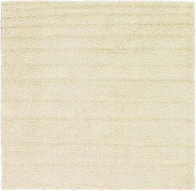 Unique Loom Solid Shag Collection Area Rug (7' 10" Square, Pure Ivory)