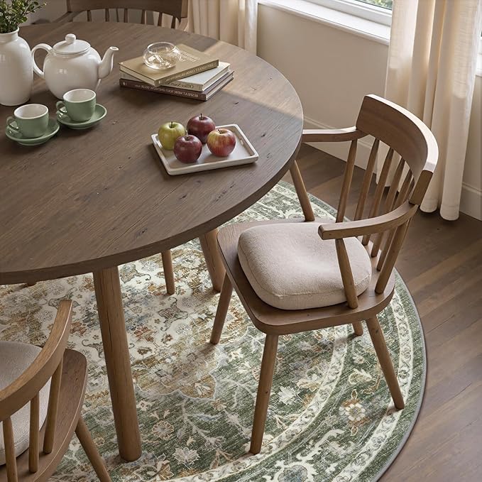 PADOOR 6FT Round Rug,Rugs for Living Room,Soft Olive Circle Rug,Machine Washable Rugs for Bedroom,Non Slip Carpet,Rug for Dining Room Living Room Bedside Office