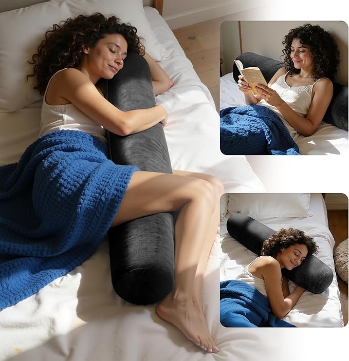 SyMax 7.8"x60" Body Pillow for Queen Bed, Bolster w/Removable Polyester Cover, Headboard Gap Filler Pillow, Black