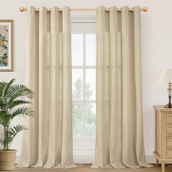 YoungsTex Extra Long Linen Curtains 95 Inch Length for Farmhouse Living Room - Burlap Tan Light Filtering Drapes Grommet Privacy for Country Bedroom, 2 Panels, 52 X 95 Inch