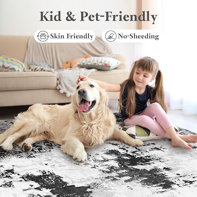 Area Rugs 6x9 Rug for Living Room - Machine Washable Neutral Modern Abstract Soft Rugs for Dining Room Floor Non Sliping Carpets for Bedroom Farmhouse Home Office