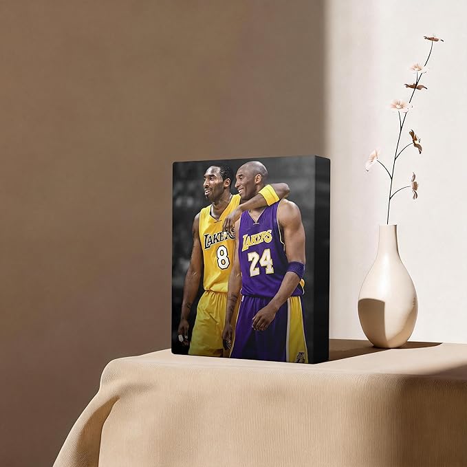 Kobe Bryant Canvas Wall Art Print Poster, Iconic Basketball Player Dual-Era Tribute Artwork, No. 8 and No. 24 Jersey Mamba Mentality Wall Decor for Home Gym Dorm Office Living Room, Framed 11x14inch